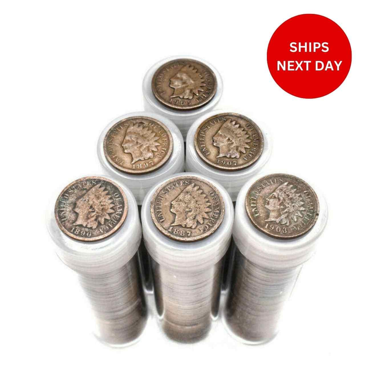 How many Indian Head Pennies are included in each roll?