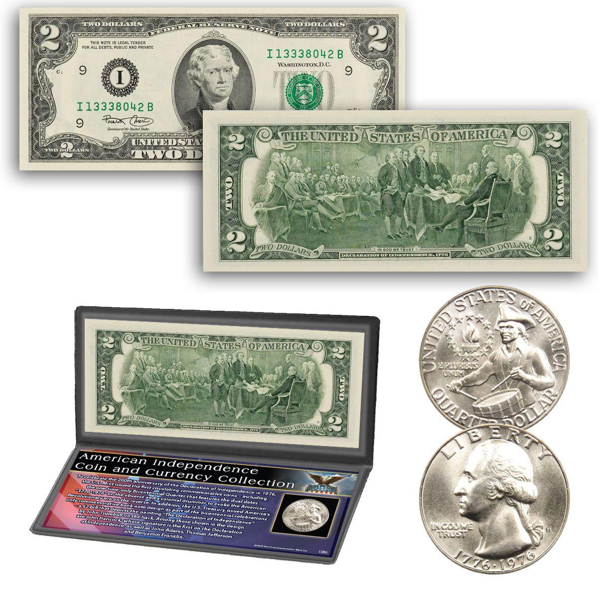 American Independence Coin and Currency Collection - $2 Bank Note & 1976 Bicentennial Washington Quarter Questions & Answers