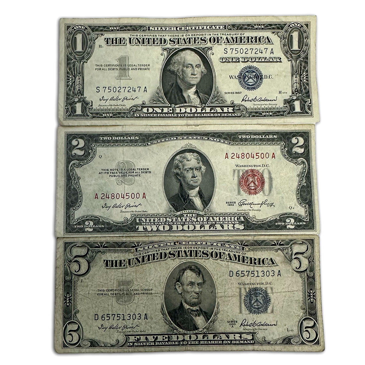 $1, $2, $5 Silver, Red & Blue Seal Note - 3pc Collection Questions & Answers