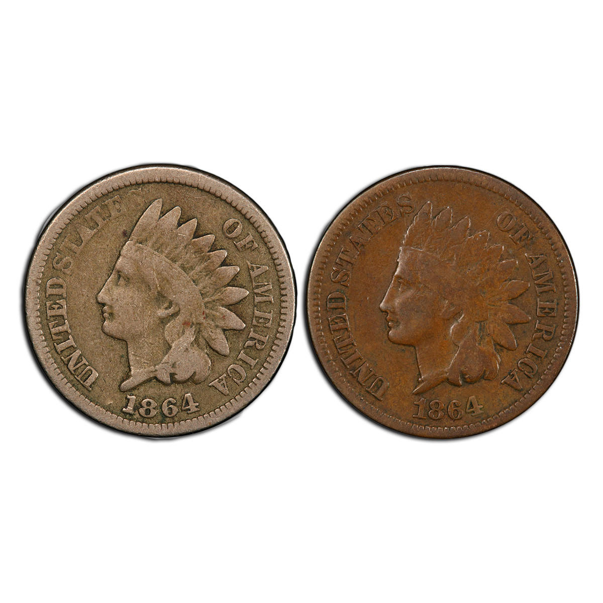 1864 Copper Nickel and Bronze Indian Head Cent 2pc Metal Collection Questions & Answers