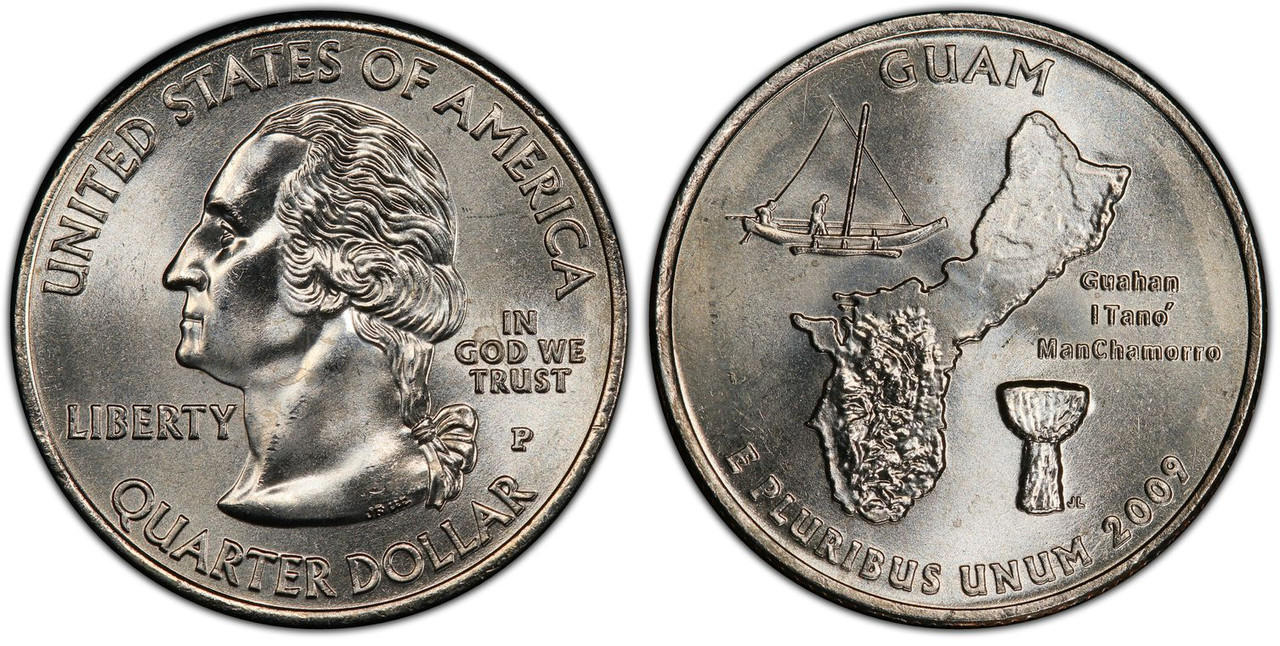 What is depicted on the reverse side of the Guam State Quarter?